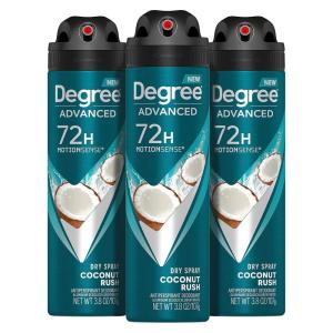 imageDegree Men Advanced Antiperspirant Deodorant Dry Spray Adventure 72Hour Sweat and Odor Protection Deodorant For Men With MotionSense Technology 38 Ounce Pack of 3Coconut Rush