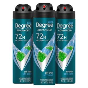 imageDegree Men Advanced Antiperspirant Deodorant Dry Spray Adventure 72Hour Sweat and Odor Protection Deodorant For Men With MotionSense Technology 38 Ounce Pack of 3Icy Mint