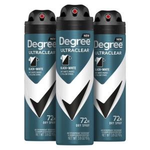 imageDegree Men Antiperspirant Deodorant Dry Spray Black  White Protects from Deodorant Stains Antiperspirant for Men with MotionSense Technology 38 Ounce Pack of 3Body Deodorant