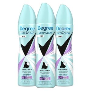 imageDegree Ultra Clear Antiperspirant Deodorant Dry Spray Anti White Marks and Yellow Stains BlackWhite Deodorant for Women 38 Ounce Pack of 3Fragranced