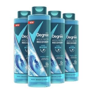 imageDegree Men Body Wash and Soak For PostWorkout Recovery Skincare Routine Lemongrass and Eucalyptus  Epsom Salt  Electrolytes Bath and Body Product 22 FL Oz Pack of 4Cool Rush