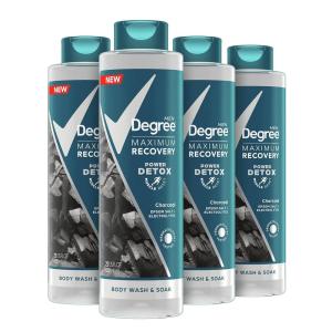 imageDegree Men Body Wash and Soak For PostWorkout Recovery Skincare Routine Charcoal  Epsom Salt  Electrolytes Bath and Body Product 22 Fl Oz Pack of 4