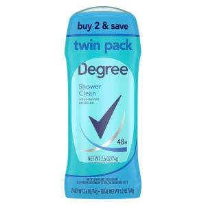 imageDegree Antiperspirant Deodorant Twin Pack Shower Clean 48Hour Sweat and Odor Protection Antiperspirant for Women 26 oz26 Ounce Pack of 2